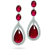 Bling Jewelry Silver-Plated Ruby CZ Oval Double Teardrop Earrings