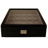Watch Box Storage for 20 Watches Black Lacquer Finish Inlaid Top