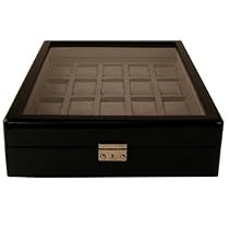 Watch Box Storage for 20 Watches Black Lacquer Finish Inlaid Top