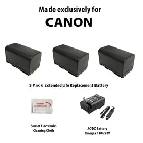 3 Pack Of Li-Ion Extended Life Replacement Battery for Canon BP-945 BP-941 8000mAh Each,... by Sunset