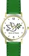 Dove of Peace - Christian or Jewish Theme - WATCHBUDDY&reg; DELUXE TWO-TONE THEME WATCH - Arabic Numbers - Green Leather Strap-Size-Large ( Men's Size or Jumbo Women's Size )