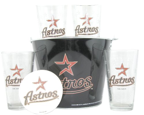 Houston Astros Satin Etch Bucket and 4 Glass Gift Set