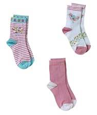 Floral, heart and button socks - 3pk