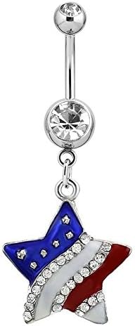LuckyJewelry Stainless Steel USA Flag Dangle Belly Button Rings Bar Navel Body Jewelry Barbell Piercing Cheap