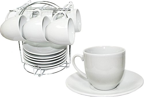 Demitasse Set with Chromed Rack. 13 Pieces