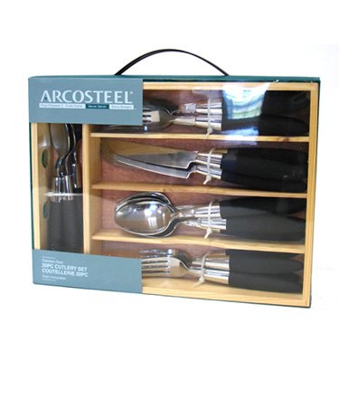 20 Pc. Black Handle Flatware Set by Arcosteel by Arcosteel