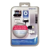 KONNET Charge and Sync Cable for iPad, iPhone 4, iPhone 3Gs, iPhone 3G, iPhone, iPod and KONNET iCrado Rainbow, iCrado Plus (Two-in-One Pack, Block / White)