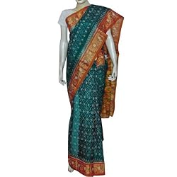 Cotton Sari Printed Indian Wrap Dress Green (csari321)