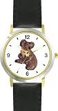 Koala Bear Animal - WATCHBUDDY&reg; DELUXE TWO-TONE THEME WATCH - Arabic Numbers - Black Leather Strap-Women's Size-Small