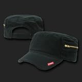 Black Flat Top Military Inspired Adjustable Patrol Cap Baseball Hat w/ Zippered Side Pocket