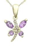 10k Yellow Gold Amethyst Dragonfly Pendant (.003 cttw, I-J Color, I2-I3 Clarity), 18