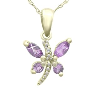 10k Yellow Gold Amethyst Dragonfly Pendant (.003 cttw, I-J Color, I2-I3... by Amazon.com Collection