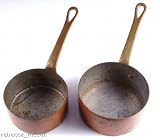 Pair Of Vintage Miniature Copper Saucepans Sauce Pans - Clt42