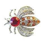 Bumble Bee Pin Swarovski Crystals Jewelry Amber Red Yellow Bejeweled Brooch R...