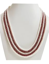 5 Strands Elegant Natural Beautiful Ruby & Fresh Water Pearl Beaded Necklace