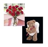 One Dozen Premium Red Roses plus Bearington Valentine Bear - Guaranteed Delivery by Valentine's Day
