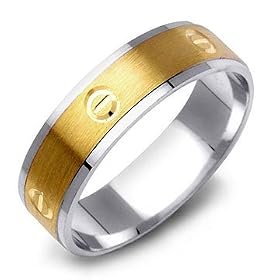 14K Two-Tone Contemporary Gold Mens Wedding Band Ring: Jewelry