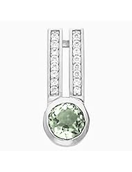 14K White Gold Round Cut Prasiolite (Green Amethyst) and Diamond Pendant -- LIFETIME WARRANTY