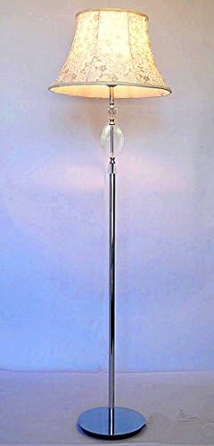 Floor Lamp Fk001F Modern Contemporary Japanese Oriental Art Deco Design Lighting with Classic White Fabric Shade and Crystal Decoration for Living Room Bedroom (LED Bulb prefered)