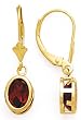 14K DANGLE GARNET OVAL LEVERBACK EARRINGS 8X6MM