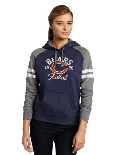NFL Women's Chicago Bears Long Sleeve Raglan Pullover Fleece Heather Hood (Navy/Gray, Medium)