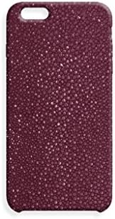 Iphone 6 Plus Purple Embossed Stingray Case 100 % Authentic Leather Handmade Premium Slim Case smooth touch