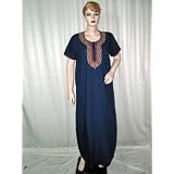 Anniversary Gift Navy Blue Evening Dress Womens Cotton Kaftan Long Sleeve Lounge Wear Size L Free Shipping