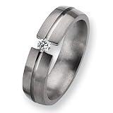 Grooved Brushed and Polished Titanium and 1/6ct. Diamond Ring (6.0 mm) With Wood Box - Sizes 8-12