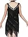 KAYAMIYA Women's Art Deco 1920s Gatsby Sequins Tassel Deep V Flapper Costume Dress L/XL Gold Black