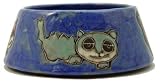 24 Oz. MARA COLLECTION Stoneware KITTEN CAT Pet FEEDING Or WATER Dish BOWL Abstract Kitties BLUE