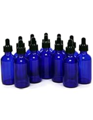 Beauty: 12, Cobalt Blue, 2 oz, Glass Bottles, with Glass Eye Droppers - PSC Products