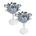 2 Pc Glass Rose Votive Holders - Silver/ White