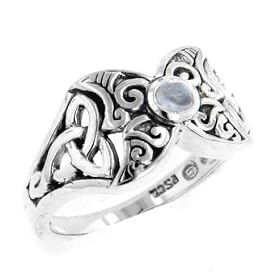 Sterling Silver Filigree Celtic Knot Crescent Moon Genuine Rainbow Moonstone... by Moonstone Birthstones
