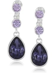 Napier "Color Sparklers" Silver-Tone Sparkling Purple Triple Drop Earrings