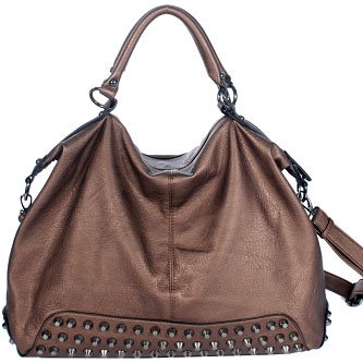 Designer Inspired Studded design fashion satchel Handbag Bronze