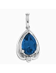14K White Gold Pear Cut Chatham Created Sapphire and Diamond Pendant -- LIFETIME WARRANTY