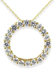 14KT Yellow Gold 2.0 CTW Round CZ Circle Pendant on 18" Chain
