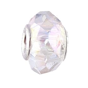 Pandora Style Charm Bead (Z103) Faceted Murano Lampwork Glass (14mm x 10mm) (fits Troll too)
