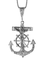 Sterling Silver Mariners Cross Pendant, 1 1/4 inch