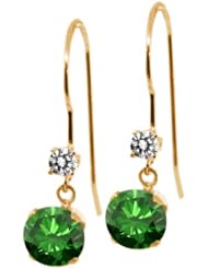1.23 Ct Round Green Diamond White Diamond 14K Yellow Gold Earrings