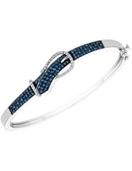Blue Diamond and Diamond Buckle Bangle Bracelet 3/4ctw
