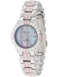 Armitron Womens 75/3689PMSV Pink Colored Swarovski Crystal Accented Silver-Tone Watch