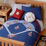 Kids Blue Baseball Boys Quilt Bedding - Twin Quilt (Baseball) 86 x 66