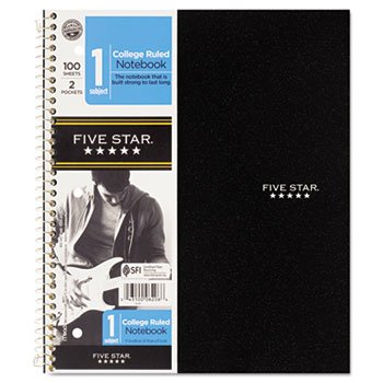 Wirebound Notebook, College Rule, 3-hole punch, Poly Cover, 5 Subject 100 Sheets