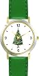 Christmas Tree Christmas Theme - WATCHBUDDY&reg; DELUXE TWO-TONE THEME WATCH - Arabic Numbers - Green Leather Strap-Women's Size-Small