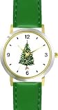 Christmas Tree Christmas Theme - WATCHBUDDY&reg; DELUXE TWO-TONE THEME WATCH - Arabic Numbers - Green Leather Strap-Women's Size-Small