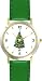 Christmas Tree Christmas Theme - WATCHBUDDY&reg; DELUXE TWO-TONE THEME WATCH - Arabic Numbers - Green Leather Strap-Women's Size-Small