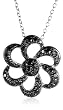 Sterling Silver Black Cubic Zirconia Flower Pendant, 18"