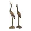 Set of 2 Weathered Coastal Wooden Crane Bird Statues