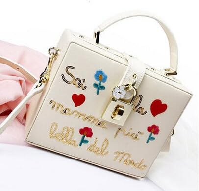 Talentote Embroidery Package Box Bag Shoulder Messenger Small Package Handbag ttc-a-64716 (offwhite-flower)